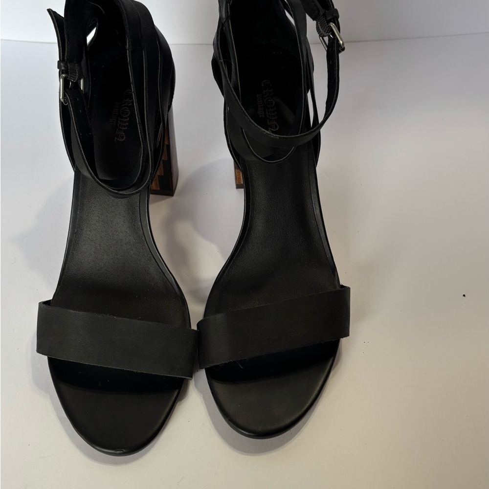 Crown Vintage Owen Black Block Heel Sandals Size - Picture 4 of 7